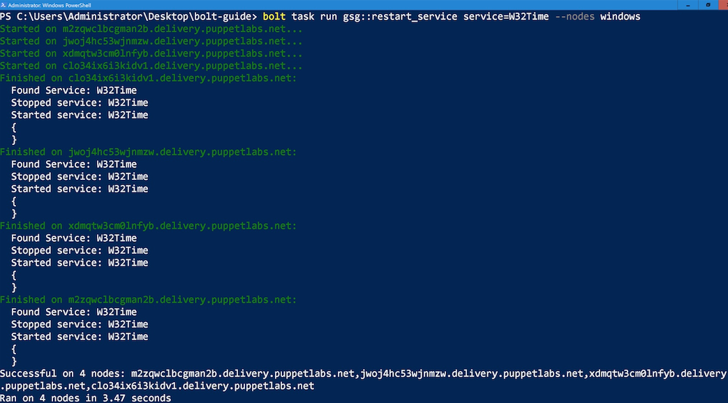 Output of running the gsg::restart_service task