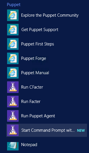 Puppet's Start Menu items